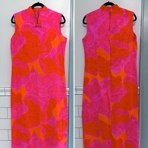 Vintage 60s Polynesian Casuals Norma Maier’s Pink Maxi Dress Hawaiian Muumuu